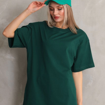 Kadın Düz  Kısa kol Penye T-shirt- Yeşil